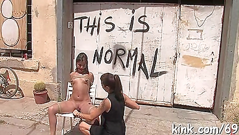 Brunette gets pinned by a dude and fucked in the street