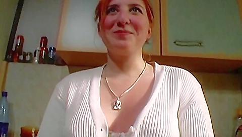 Redhead German teen 18+ Making A Cock Cum Hard In The Kitchen