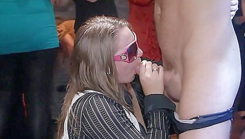 Busty blonde brunette and a blonde brunette in the group sex party