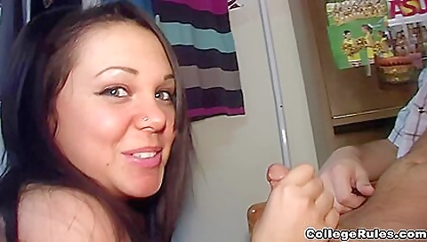 Brunette with a tattooed pussy deepthroated and fucked