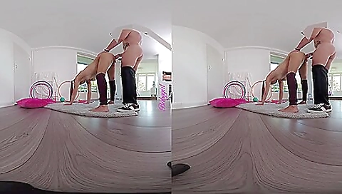 Gym instructor is with an sexy 18-year-old girl in a workout uniform