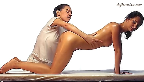 Lesbian massage with a big ass blonde and brunette