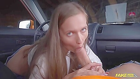 Young Chick With Perky Tits Pleasuring Horny Dude In The Car