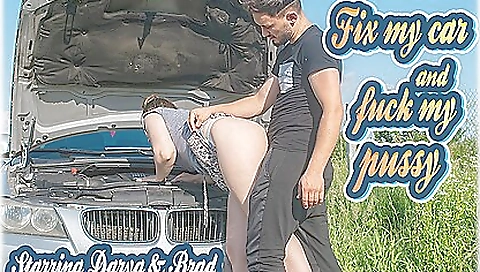 Brunette gets fucked in the car and her pussy gets fucked