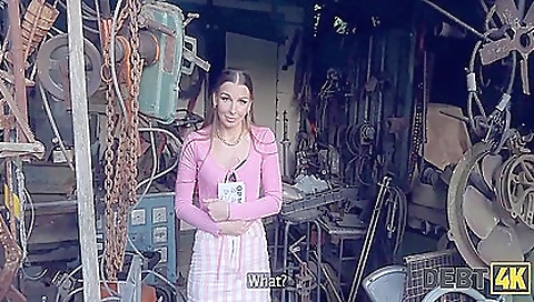 Debt collector has hot threesome for a skinny blonde