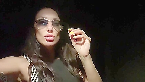 Brunette with small tits gets her pussy fucked in a public toilet