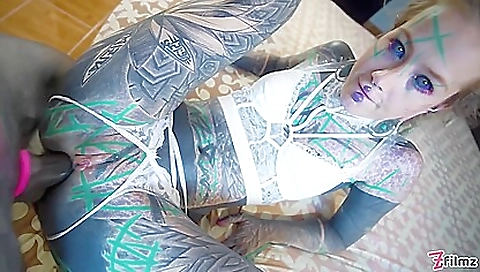 Blonde with a small tits and a tattooed ass fucked