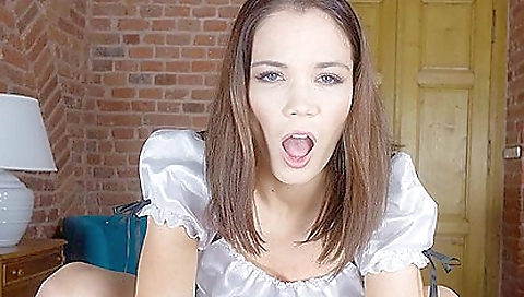 Sexy maid shows off her body and mouth in a porn scene