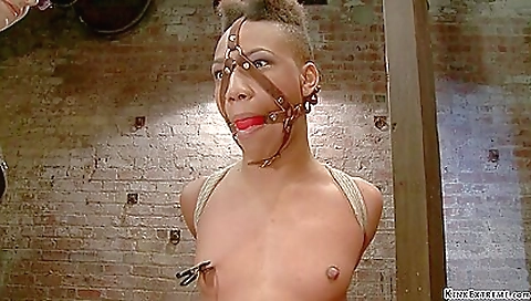 Ebony girl with a nice body doing interracial bdsm